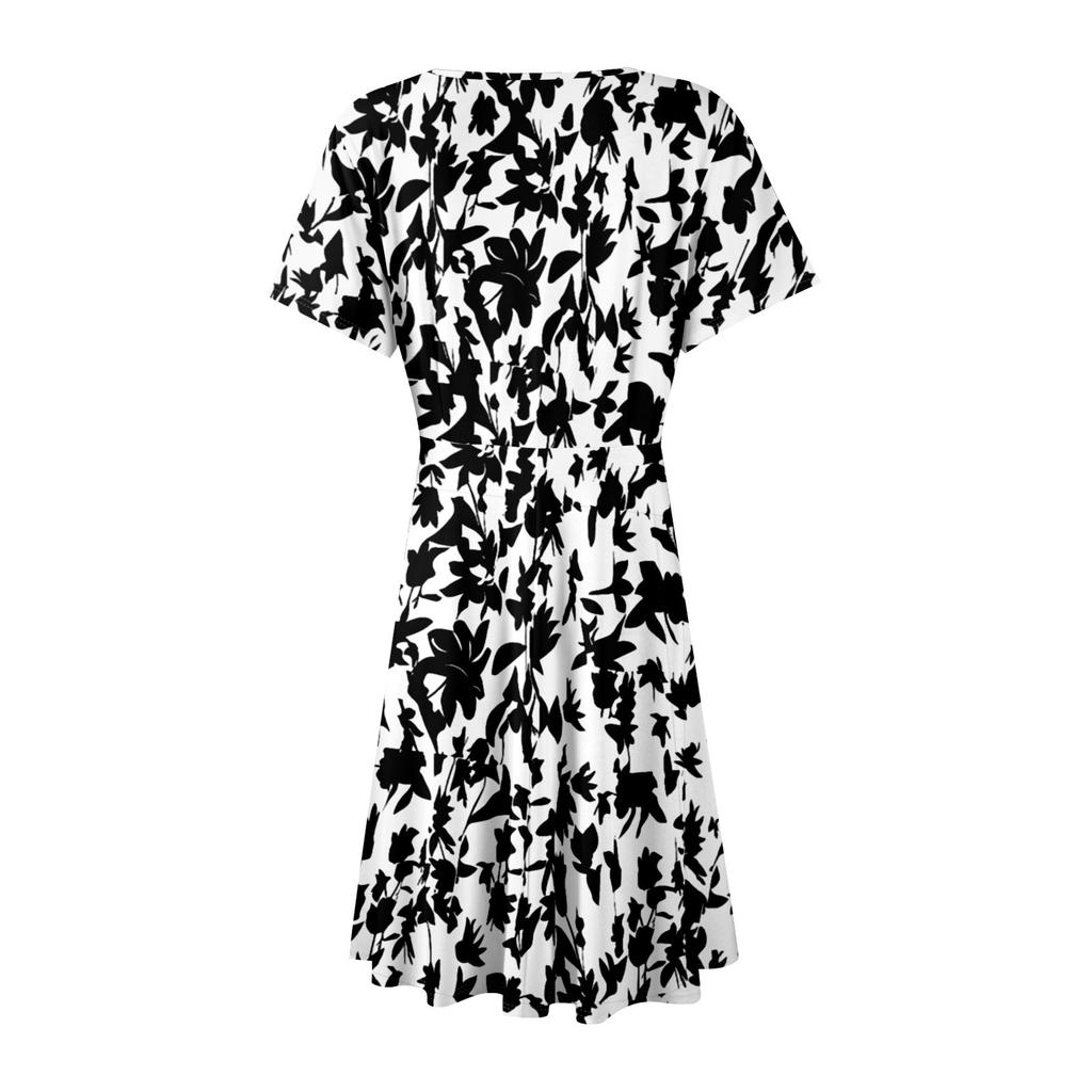 Women's Summer Dress Loose Beach Vacation Casual Deep V Neck Short Sleeve Dress Elegant Dress