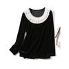 French Single Grab Benefits! Women's Long-Sleeved Gold Velvet Beaded Doll Collar Pullover T-shirt Autumn and Winter Undershirt Easiest for Match