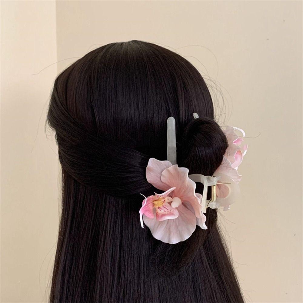 Butterfly Orchid Flower Hair Claw Bohemia Barrettes Large Shark Clip Orchid Hair Clip  Female