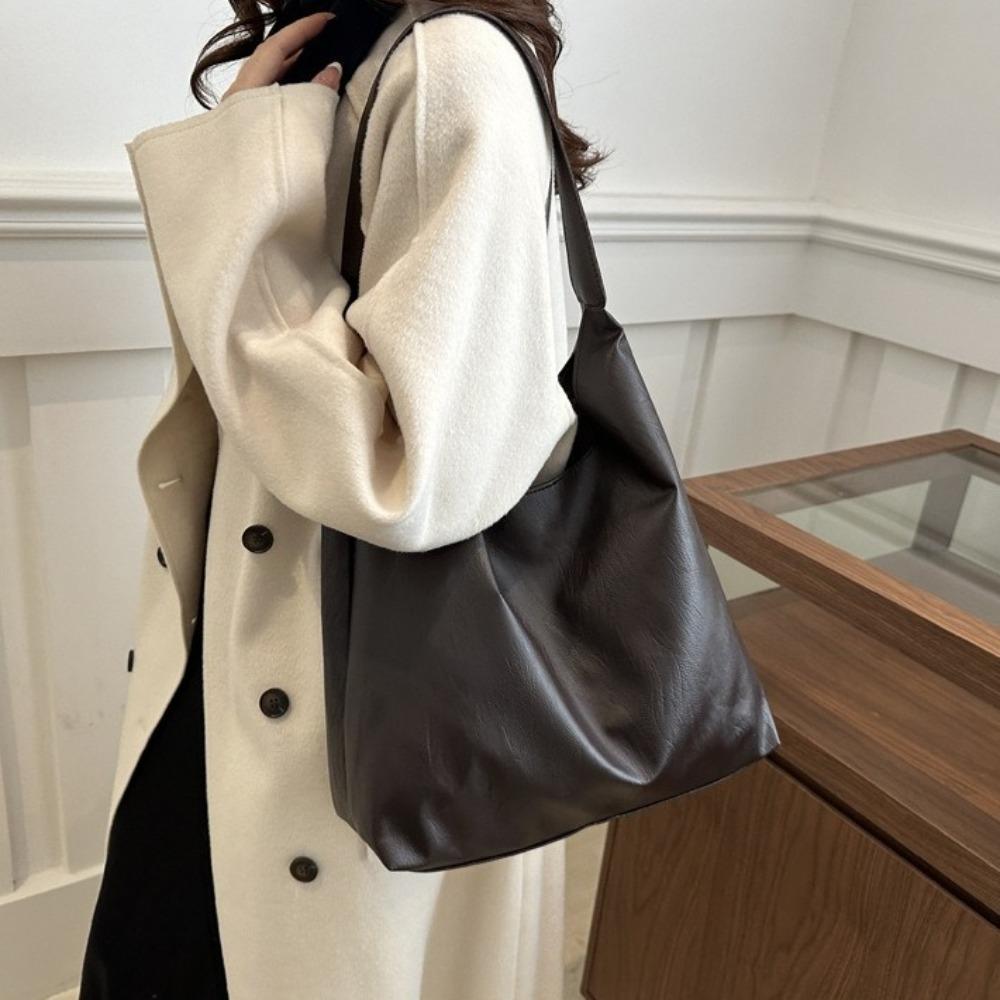Leather Soft PU Shoulder Bag Large Capacity Underarm Bag Simple Women Handbag  Shopping