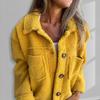 Winter Women Jacket with Double Pockets Thick Fleece Button Closure Cardigan Long Sleeves