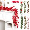 1PC Christmas Tree Vine Decorations Fireplace Wreath Gardens Artificial Holly Leaves Home Plastic Xmas Trees Red Berries Holiday