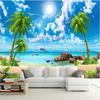3d Ocean Wallpaper Beautiful Palm Beach Wallpaper Seaside Scenery Wallpaper Living Room Bedroom Background Wall Mural