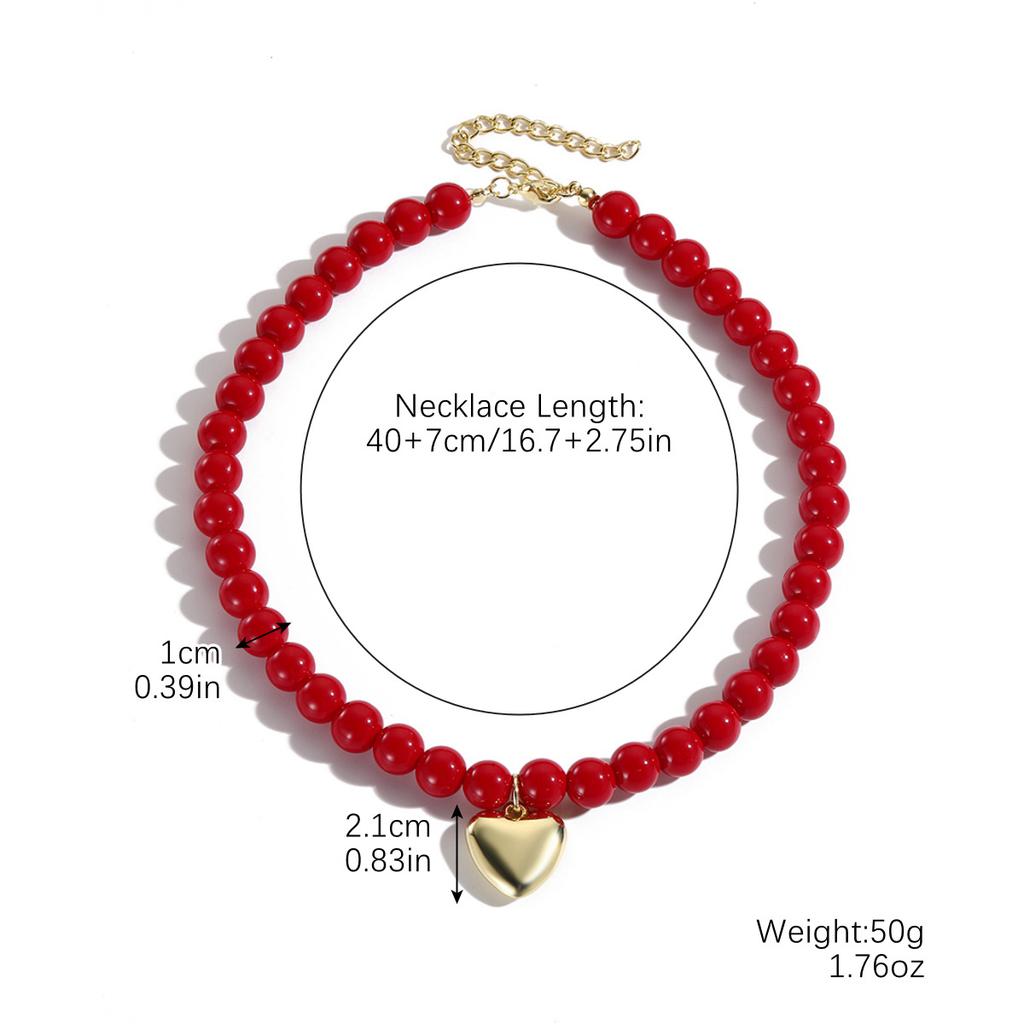 Necklace for Women Ins Style Modern Red Peach Heart Necklace Light Luxury Retro Heart Necklace Female Hundred with High Class Sense Elegant Necklace