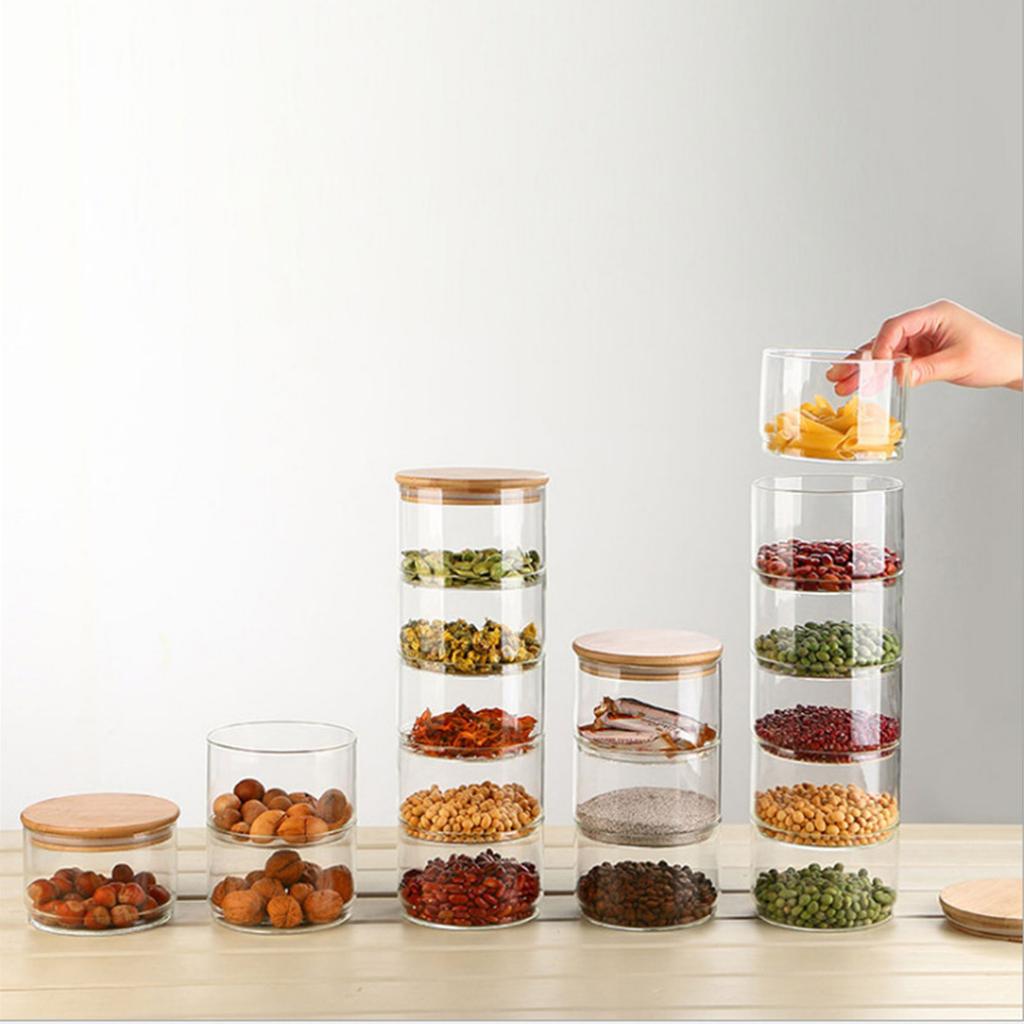 Tiered Glass Storage Jars Snack and Dried Fruit Organizer Glass Salad Bowl with Lid