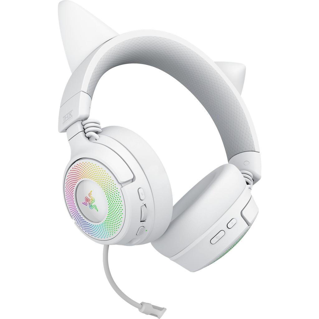 Razer Kraken Kitty V3 Pro White Edition Wireless Gaming Headset with Cat Ears for Streaming and HyperSpeed Wireless USB Retractable HyperClear