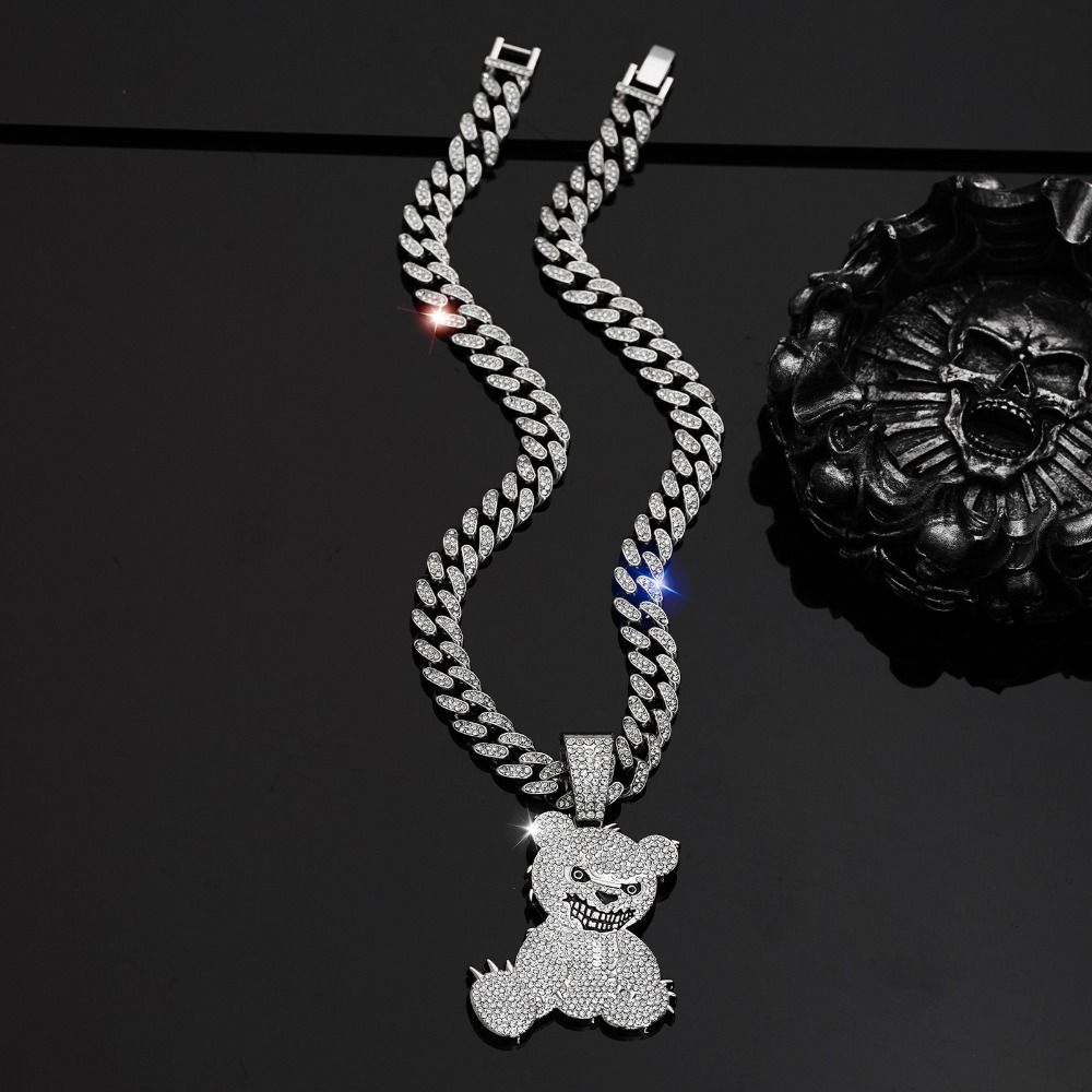 Rhinestone Pendant Necklace Bear Shape Bling Bling Necklaces New Hip Hop Necklace  For Men Women
