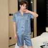 2025 Summer Thin Ice Silk Pajamas Men's Comfortable Short-sleeve Plus Size Home Wear Sleepwear Suit Teenagers Leisure Outdoor Can Be Worn Outside