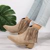 Fashion Fall New Chunky Single Boots Women's Pointed Suede Fringe Side Zipper Comfortable Mid-heel Ankle Boots