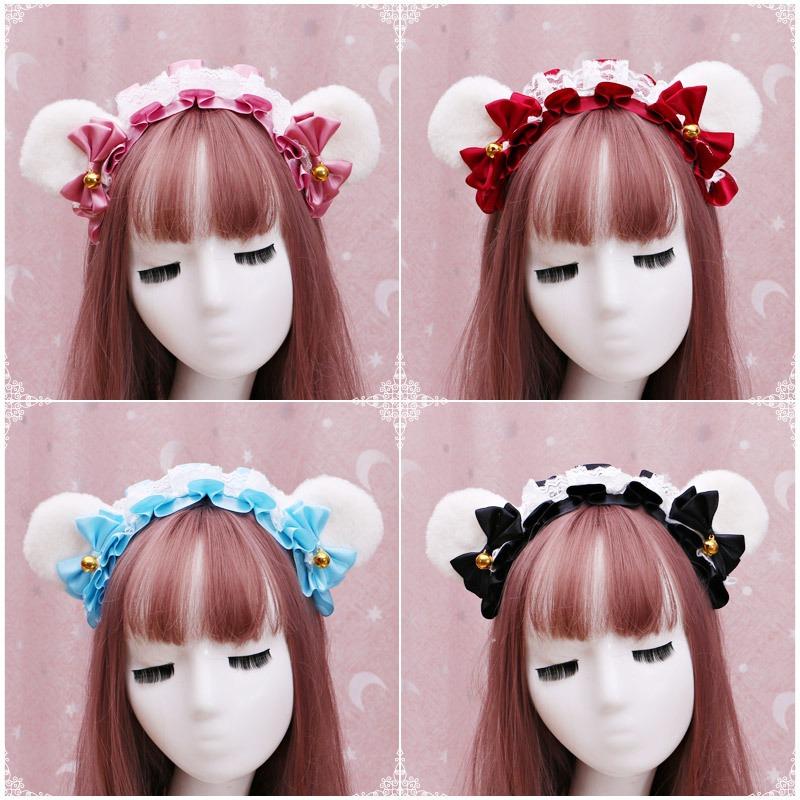 A Handmade Olita Animal Ear Headband, Lolita Jewelry, Lace Bear Ear Headband.