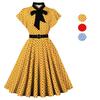 Office Lady Dresses Ruffle Sleeves Navy Collar Polka Dot Retro Commuter’s Swing Dress with Belt High Waist Casual Wear Work Business Outfit