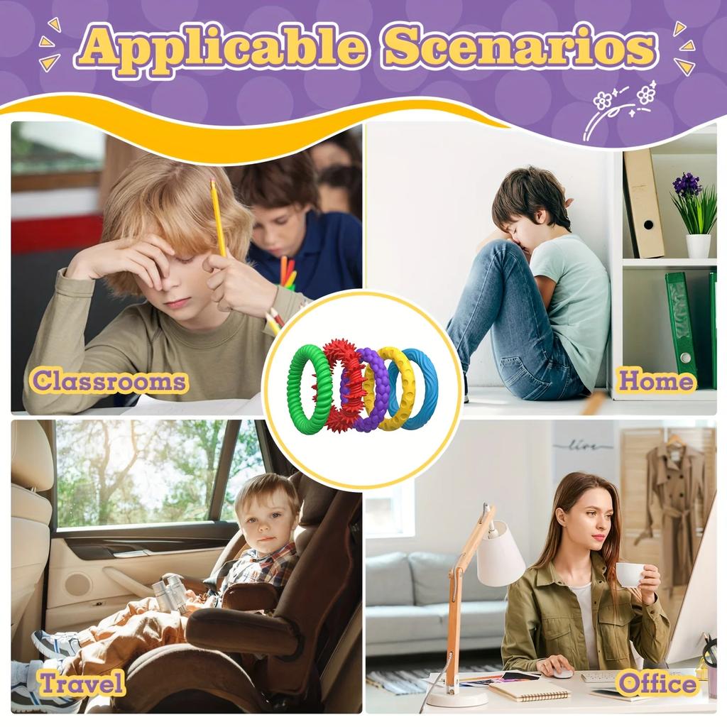 Sensory Fidget Toys for Teenager Adults - 5 Pack Stretchy Fidget Bracelet | Texture & Calming Autism Sensory Toys for Special