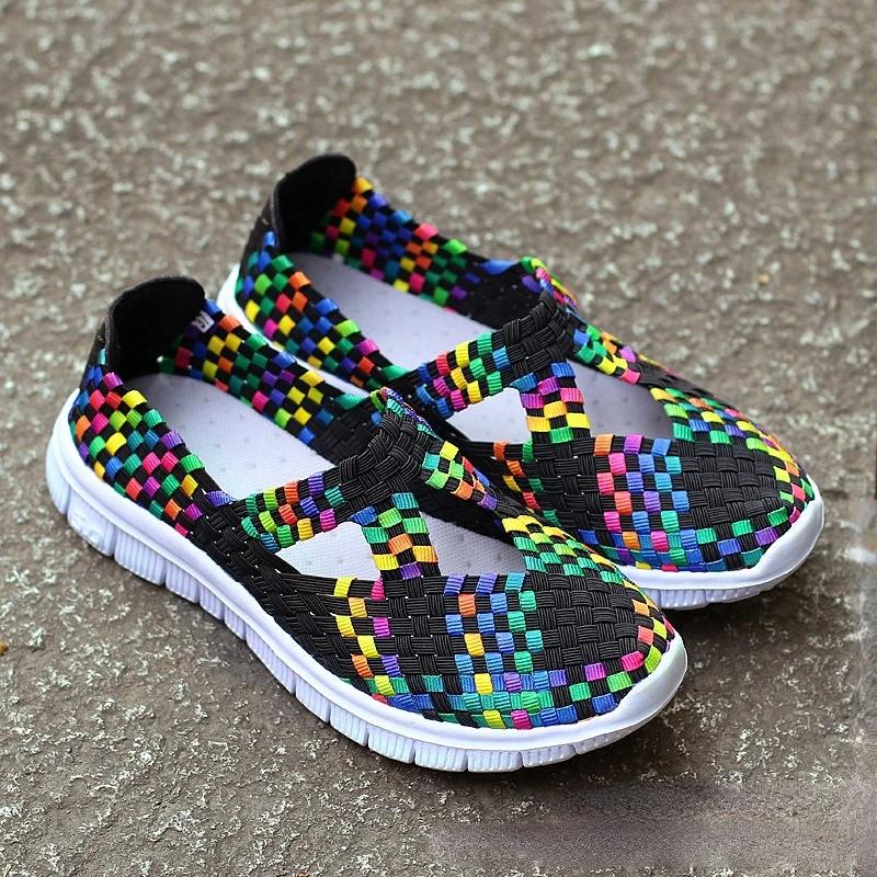 Fashion Women Flat Shoes Elastic Band Weave Shoe Woman Comfort Flat Shoes Girls Casual Sneaker Loafers Zapatos De Mujer