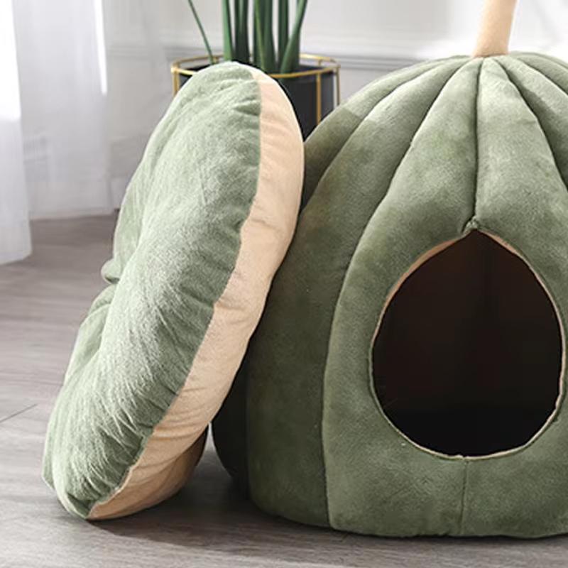 Enclosed Cat Nest Winter Warm Cat Bed Pumpkin Shape Pet Sleeping House for Cats Comfortable Washable Cat Sleeping Bed Pet Supply
