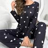 2025 Spring Women's Heart Print Pajama Set Long Sleeve Top & Pants Sleepwear 2 Piece Soft Home Clothes Pyjamas Sets Lounge Suit