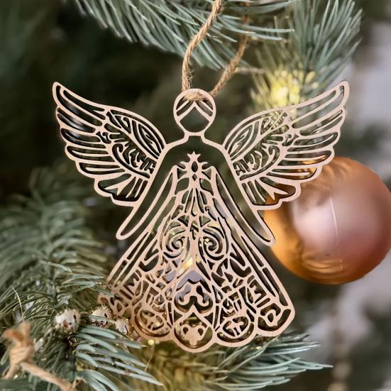 Wooden Angel Christmas Ornaments Rustic Angel Hanging Ornament with Hollow Design