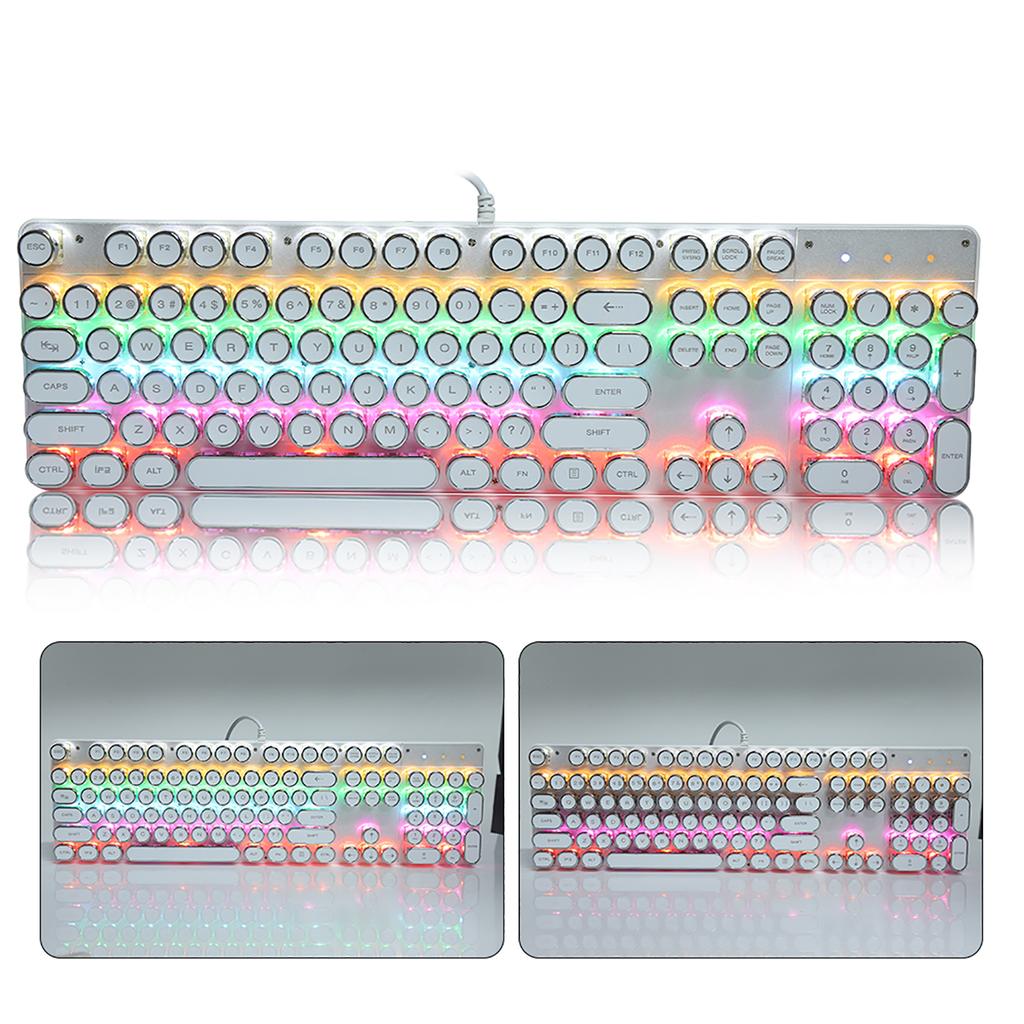 900‑5 White Mechanical Keyboard with Retro Round Cap Computer Parts