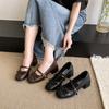 Retro Thick Heel Evening Shoes Single Shoes Women's Shoes New Spring and Autumn Black Mary Jane Small Leather Shoes