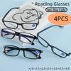 4PCS Square Frame Reading Glasses Blue Light Blocking Men Women Glasses Ultra-light HD Eyeglass +1.0 1.5 2.0 2.5 3.0 3.5 4.0