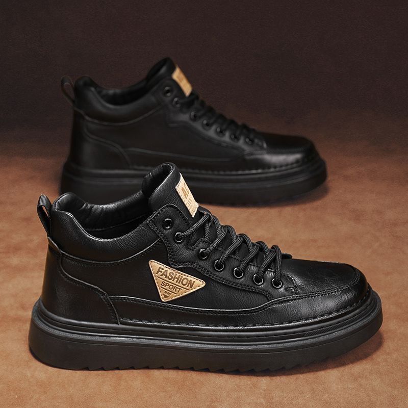 Spring New High-top Martin Boots Men's Trendy Versatile Thick-soled Casual Leather Shoes Workwear Shoes Trendy Shoes Men