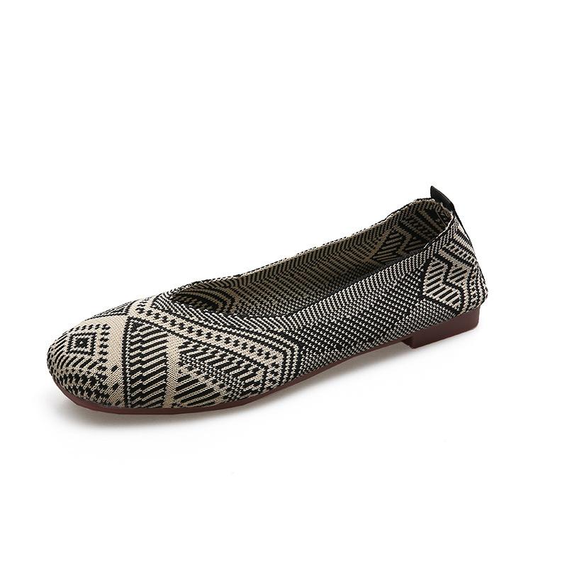 2024Plus Size Women Casual Ballet Flats Shoes Square Toe Slip On Flat Heel Anti Skid Loafers Stretch Knit Fabric