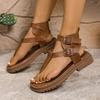 Fashion Summer New Sandals Thick Bottom Roman Style Flip Flops Fashion Ankle Belt Buckle Thick Middle Heeled Women's Shoes Large Size