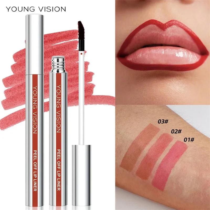 3 Colors Peel Off Lip Liner Highly Pigmented Matte Lip Liner Tattoo Long Lasting Waterproof Lipliner Pencil Non-Stick Lips Gloss