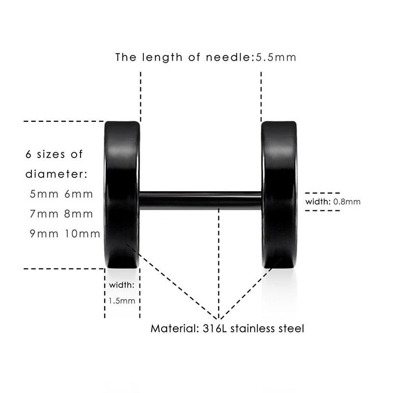 6 пар модных черных круглых костюмов с серьгами в виде гантелей