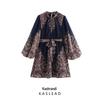 2025 Spring Women's European & American Stand-Up Collar Casual Print Dress