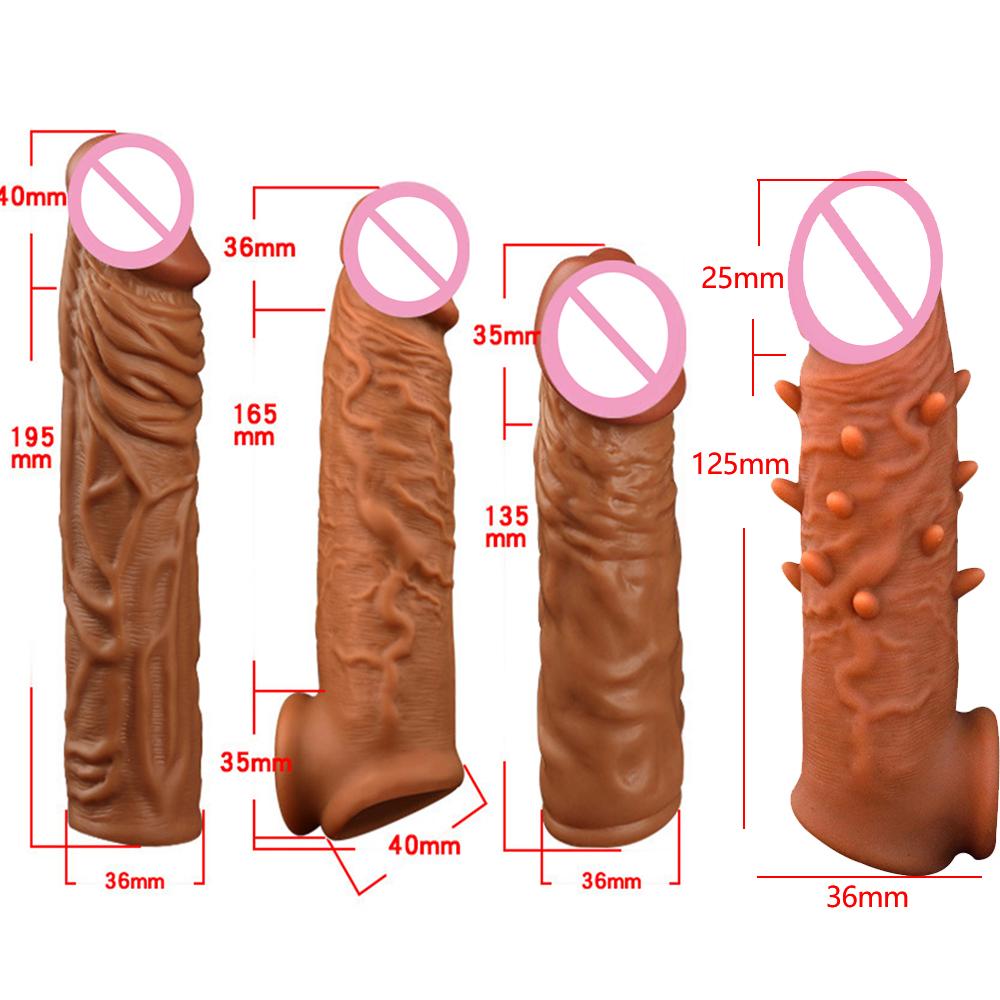 Realistic Condoms For Men Reusable Penis Sleeve For Male Extender Dildo Enhancer Enlargement Condom Male Cock Sex Toys