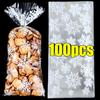 100Pcs/set Snowflake Candy Bags Christmas Transparent Cookie Popcorn Packaging Plastic Bag Xmas Party Decorations Gift Bags For Children
