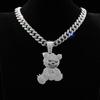 Rhinestone Pendant Necklace Bear Shape Bling Bling Necklaces New Hip Hop Necklace  For Men Women