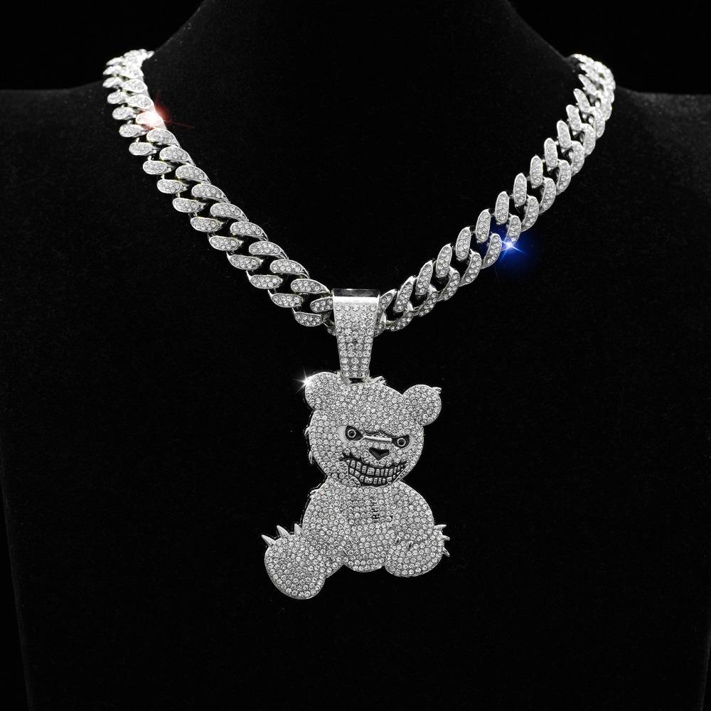 Rhinestone Pendant Necklace Bear Shape Bling Bling Necklaces New Hip Hop Necklace  For Men Women