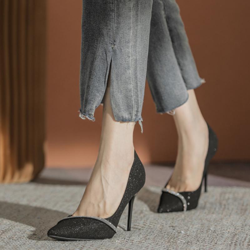 Fashion Women Fashion High Heels 2024 Spring Summer New Style French Elegance Rhinestone Pumps Banquet Wedding Versatile Women's Shoes