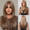 Long Straight Blonde Synthetic Wigs Wavy Layered Natural Hair Wig with Bangs for Women Heat Resistant Cosplay Wigs