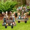 Easter Garden Stake 2D Acrylic Bunny Yard Decor Stake Cartoon Rabbit Colored Eggs Welcome Sign Stake Fairy Garden Accessories for Lawn Porch