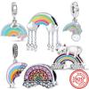 S925 Silver Colorful Rainbow White Clouds Sparkling Original Design Beads Fit  Charms Bracelet Bangles Women Girls Jewelry