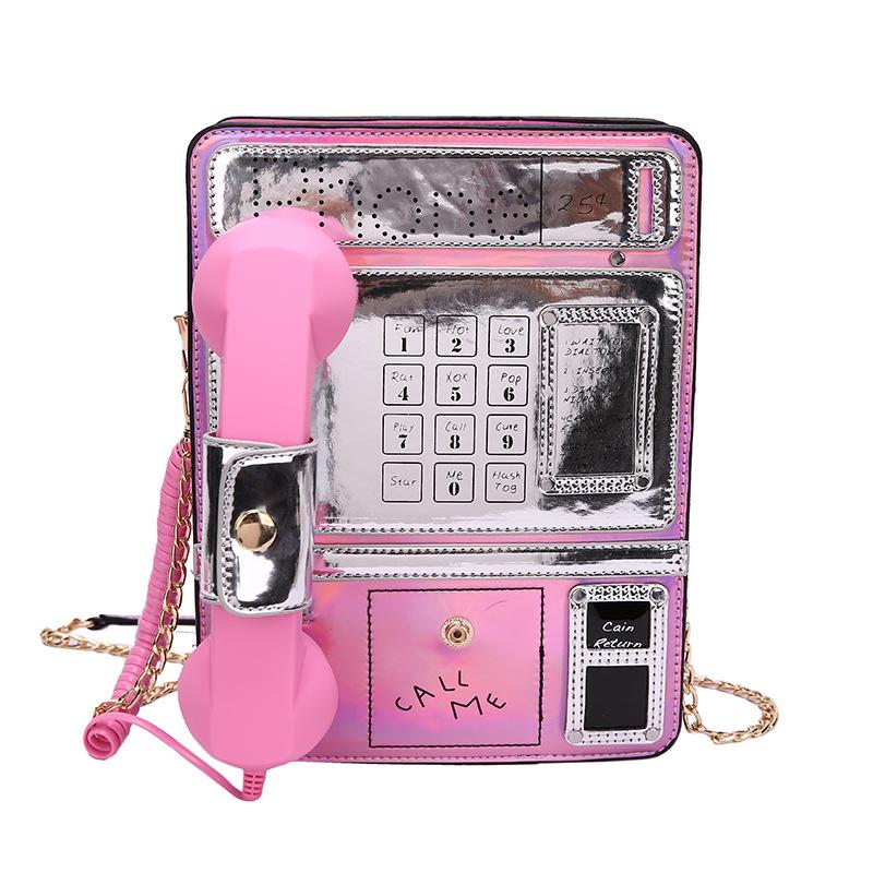 Girls Bag Personality Funny PU Bucket Telephone Chains Fashion Shoulder Bag Handbags Pures And Bags Crossbody Women Bag Korean