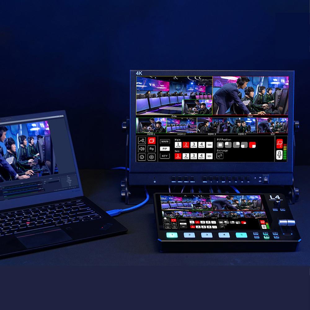 FEELWORLD L4 Multi-Format Video Mixer Switcher with 10.1 Inch Touchscreen Built-in Cooler 4 X HDMI