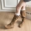 French Suede Inner Height Increase 2025 Autumn and Winter New Women's Small Square Head Matte Retro But Knee Cowboy Western Boots Women