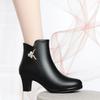 6cm Fashion Breathable Business Casual Med Block Heels Shoes Winter  Black Soft Leather Short Ankle Snow Boots for Work Mom
