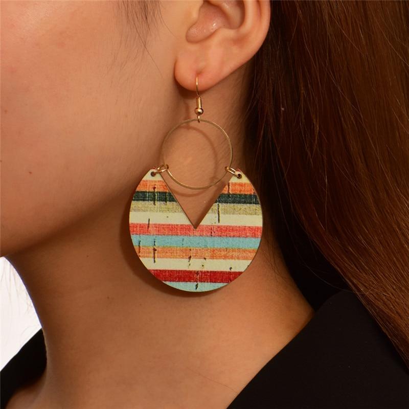 1 Pair Large Round Geometric Copper Earrings Women's Color Pattern New Design Fashion Pendant Earrings LXY