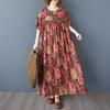 2025 Summer Women Plus Size Vintage Long Dress Short Sleeve Casual Basic Floral Printing Loose Dress