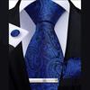 Luxury Paisley Necktie Set for Men Silk Woven Ties Pocket Square Cufflinks Metal Silver Tie Clip