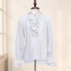 Men Shirt Medieval Ruffle Long Sleeves Color Lace-up Sleeves Strap Puff Solid Pleated Loose Lapel Vintage Halloween Party Cosplay