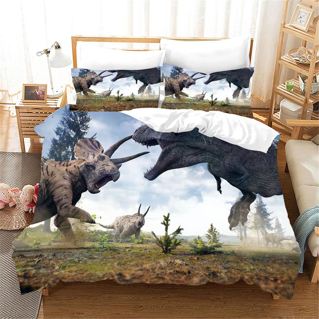 3pcs Bedding Sets 3d Dinosaur World Tyrannosaurus Rex Kids Child Microfiber Polyester Bed Duvet Cover Set And 2pcs Pillow Cover