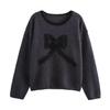 2024 Autumn Women's European & American Style 3D Bow Color Block Round Neck Knit Sweater