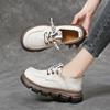 Women's Genuine Soft Leather Loafers, British Style 2025 - Spring/Autumn, Thick Sole, Lace-up, Versatile, Comfortable Shoes
