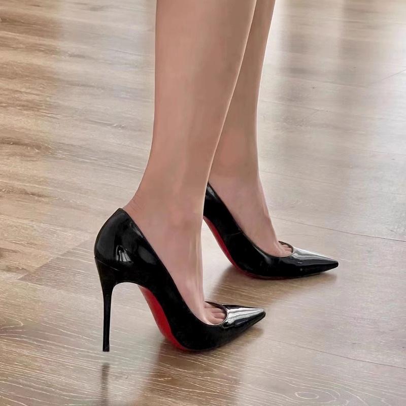 Red Soles High Heels Women's Thin Heels Sexy Black Bed Pointed High Heels Patent Leather Size French Single Shoes Women