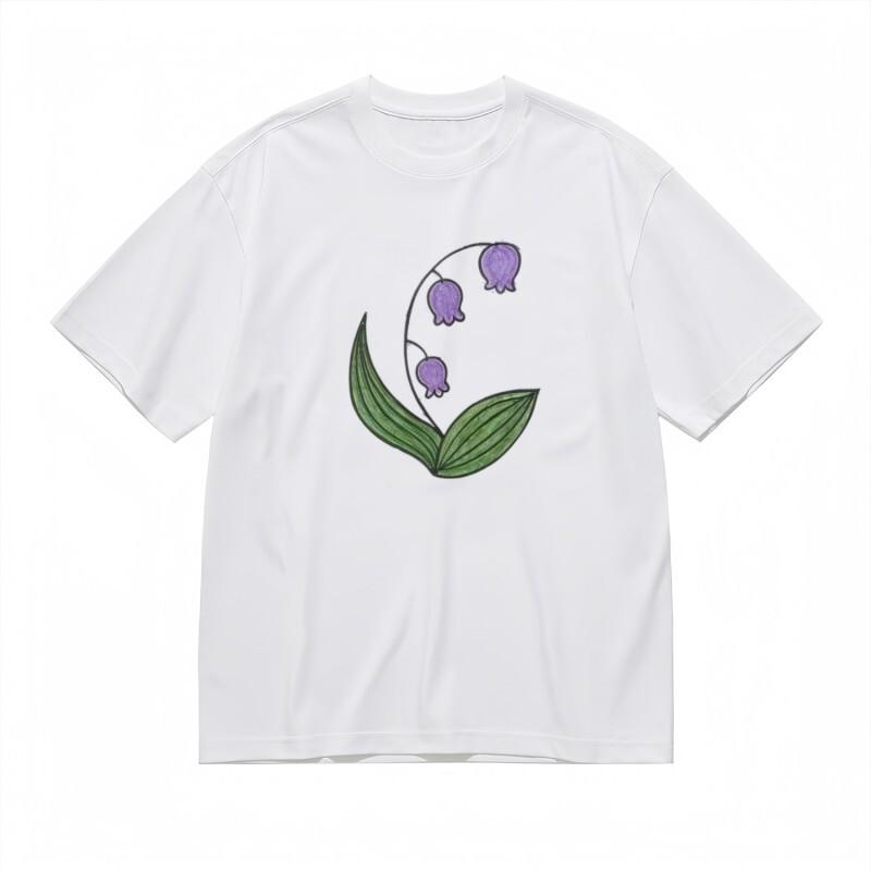 Women's Round Neck Classic T-Shirt Botanical Green Leaf and Bell Blossom Tee